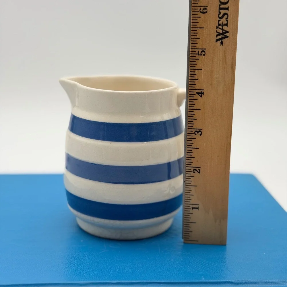 Vintage Staffordshire Chef Ware Blue White Striped Creamer Pitcher England 4in